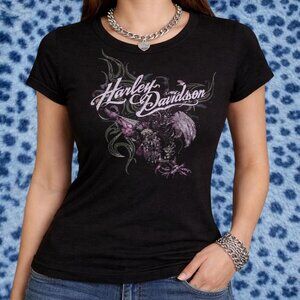 Harley Davidson Women's Black and Grey T-shirt